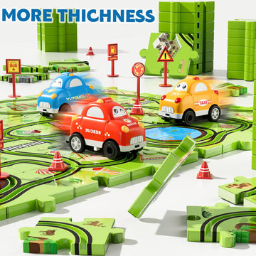 Beby Buty 64 PCS Puzzle Race Track Car Set - Green Plastic Toys for Kids 3-6 Years, Ideal Birthday Gifts for Boys