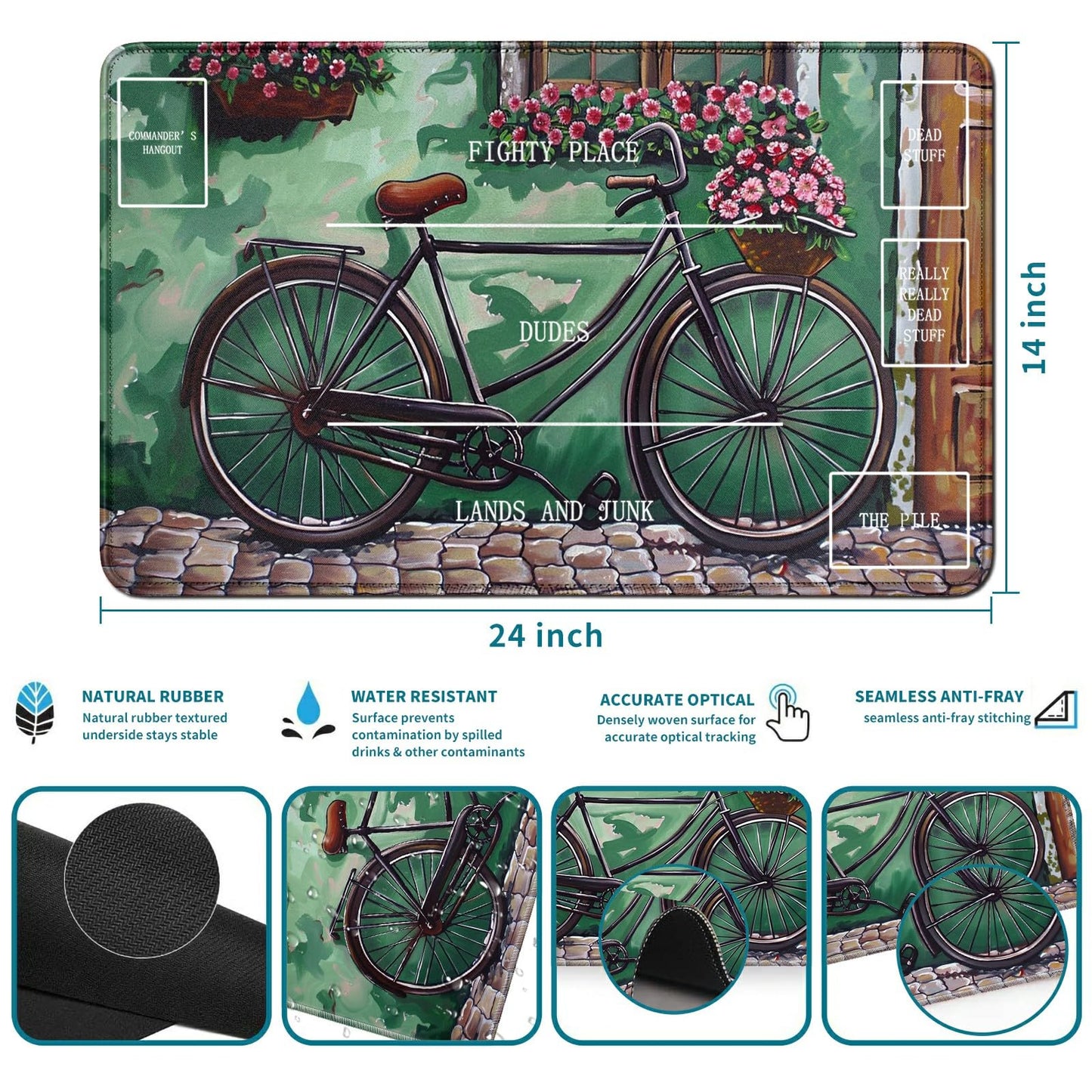 Rwutytiul Bicycle Card Playmat 24 X 14 Inch With Tube Bag, Card Gameplay Mat With Zones Commander Deck Board Mtg Rpg Ccg Tcg Car