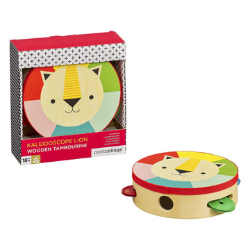 Petit Collage Kaleidoscope Lion Wooden Tambourine For Kids – Toy Musical Instrument For Ages 18+ Months – Activity Toy Made With Safe Materials – Makes A Great Gift Idea