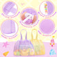 Tagitary Beach Toys Kids Beach Bag Tote with Drawstring,Yellow Purple Mesh Bag Travel Beach Essentials for Kids Swim Pool Gym Ba