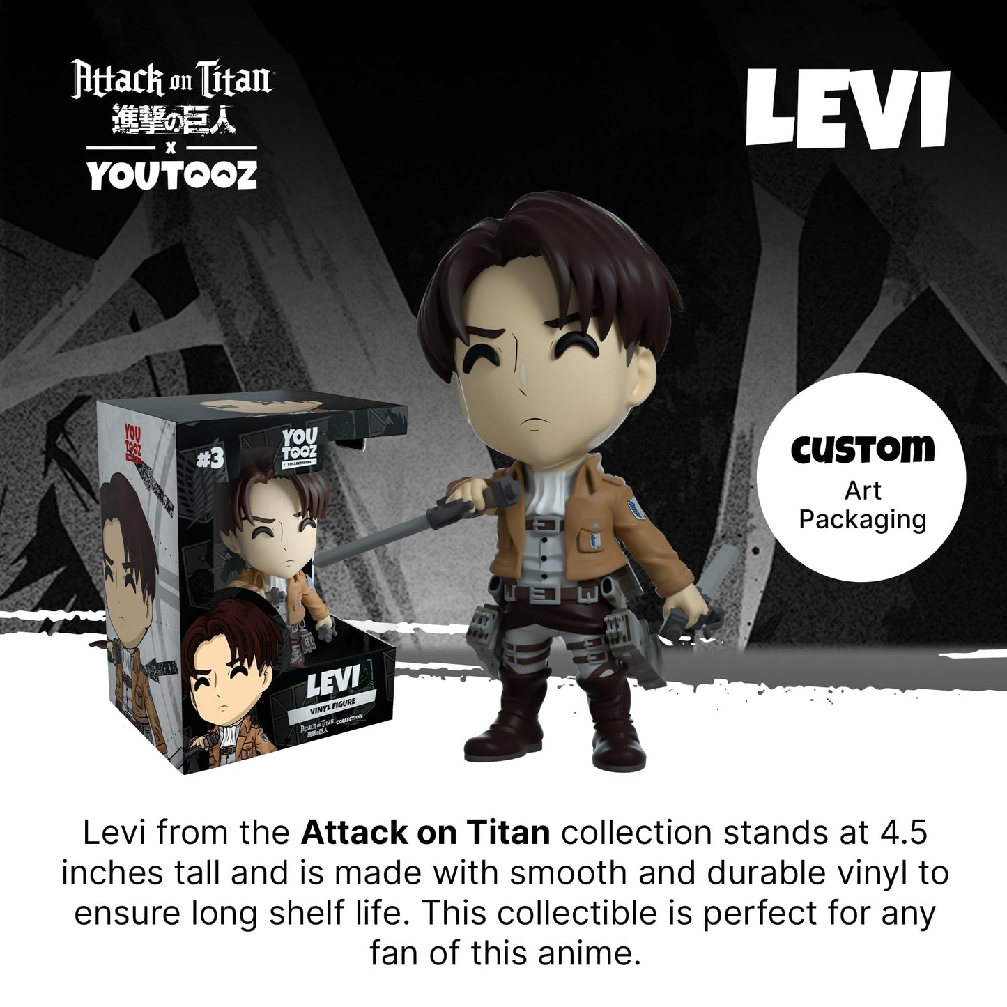 Youtooz Levi Vinyl Figure, 4.5' Levi From Attack On Titan Series, High Detailed Collectible Figure Attack On Titan Collection, White