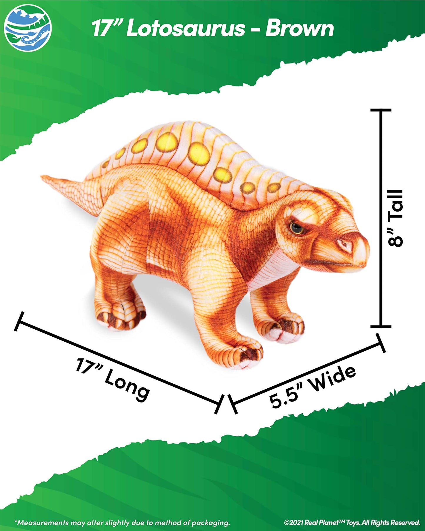 Real Planet 14.5' Dinosaur Plush Toy - Little Boy Dinosaur Toys, Dinosaur Stuffed Animals, Dino Plushie, Baby Stuffed Dinosaur, (Brown Lotosaurus, 14.5') (17' Long)