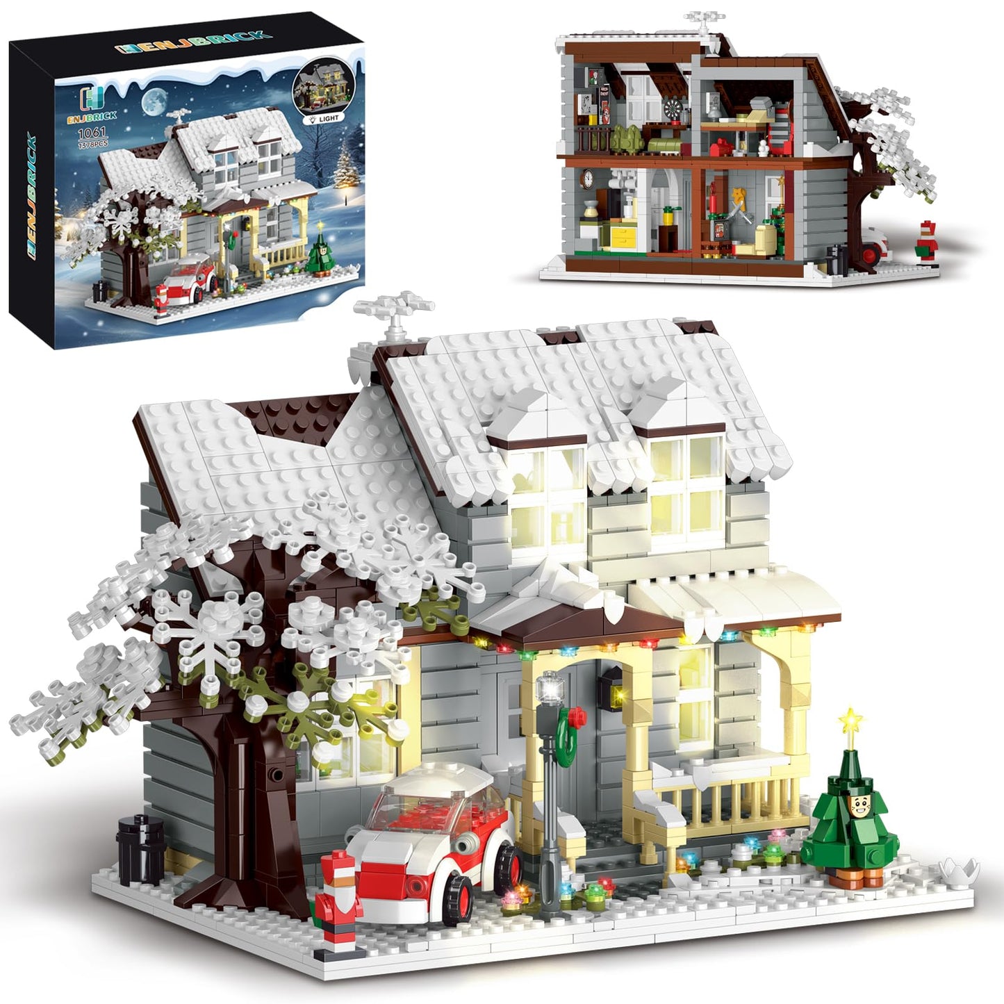 Christmas House Building Set with Lights, Elf Movie Snow House Building Blocks Toy, Compatible with Lego Christmas Village House