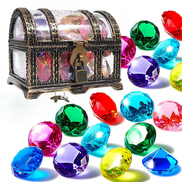 20Pcs Diving Gems Pool Toys - Colorful Diamond Treasure With Pirate Chest, Underwater Swim Training Gift For Kids, Summer Water