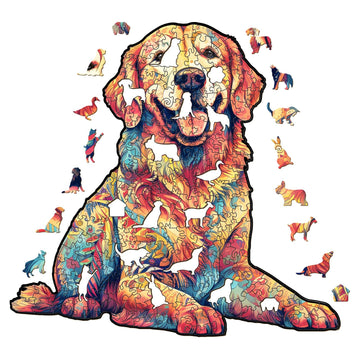 Wooden Jigsaw Puzzle, Loyal Golden Retriever Wooden Puzzle For Adults, Unique Shape Dog Wooden Jigsaw Puzzle, Family Puzzle, Int
