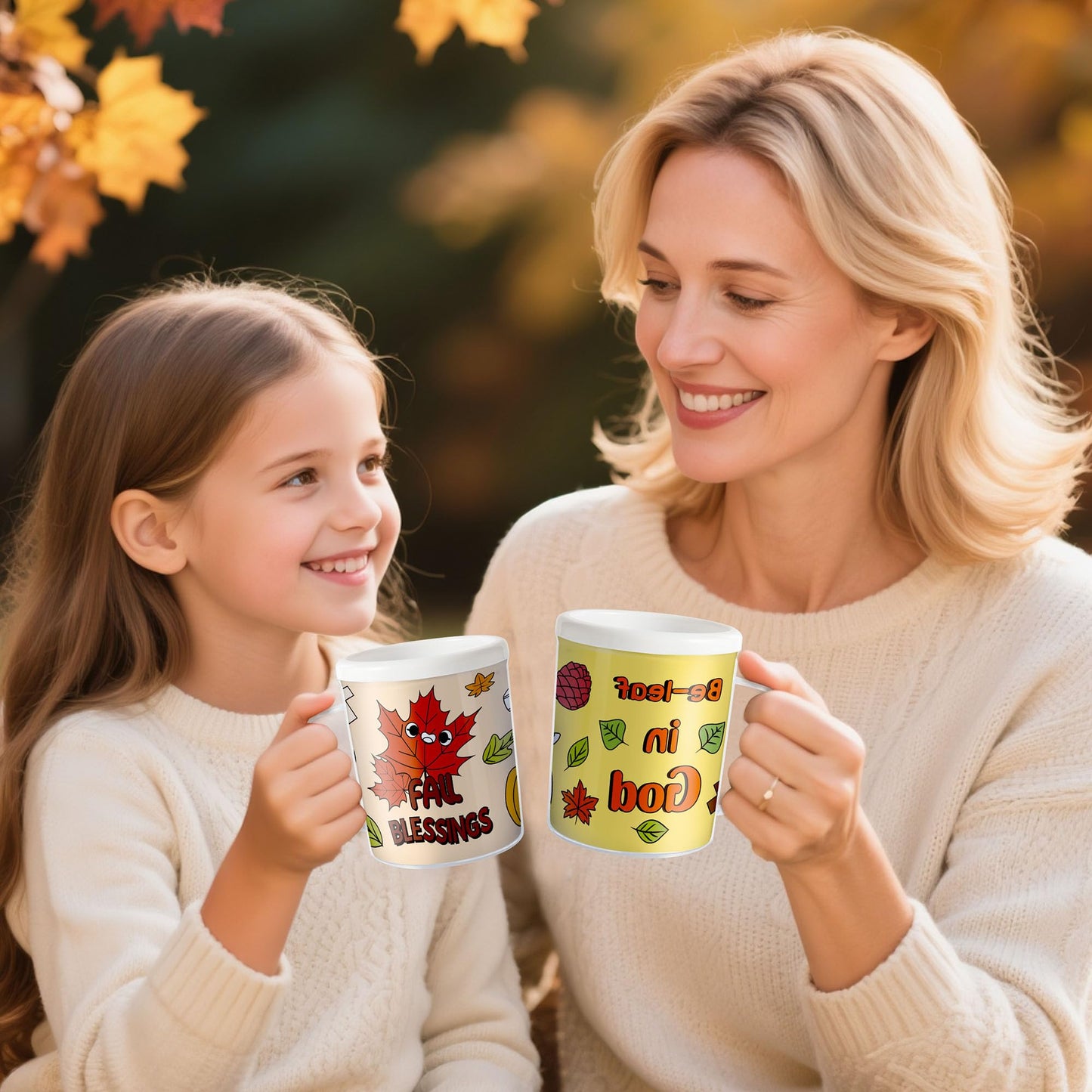 Fall Color Your Own Mugs for Kids - 12Pcs Thanksgiving Bulk 8oz Personalized Coffee Mugs with 36Pcs Insert Paper Religious DIY P