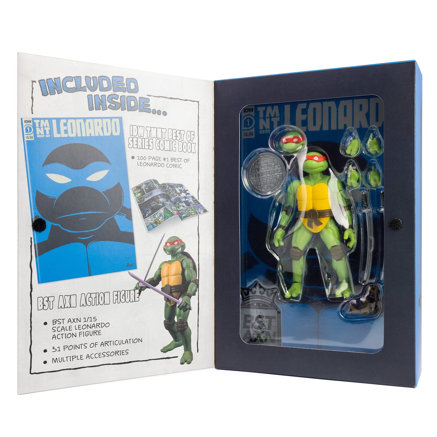 The Loyal Subjects Teenage Mutant Ninja Turtles Leonardo Comic Book & 5" Action Figure Set - Multicolored, Model: BATMNTLEOCOM01