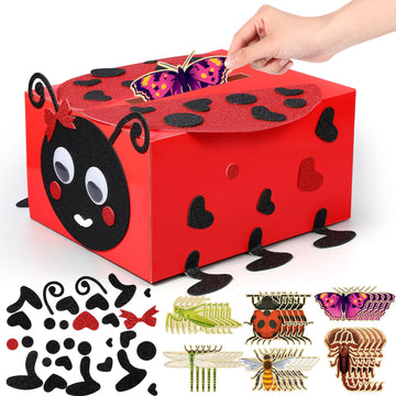 Pasimy DIY Valentines Card Boxes with 30 Insect Greeting Cards DIY Valentine Ladybug Mailbox Craft Kits Valentines Day Love Bug