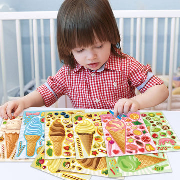 24 Sheets Ice Cream Stickers, Make-A-Face Stickers For Kids Toddlers, Make Your Own Mix And Match Stickers, Diy Summer Ice Cream