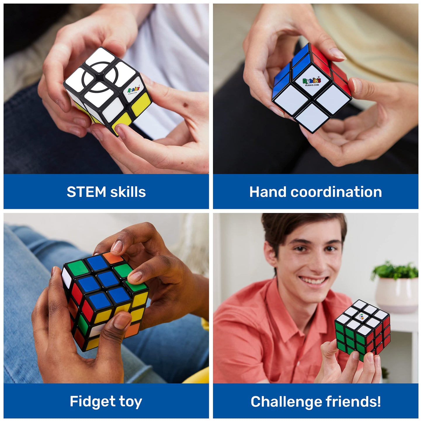 Rubik's Cube 3x3 & 2x2 Mini Apprentice Bundle - Twisting Fidget Toy, Plastic, 3-Pack - Amazon Exclusive for Ages 8 & Up