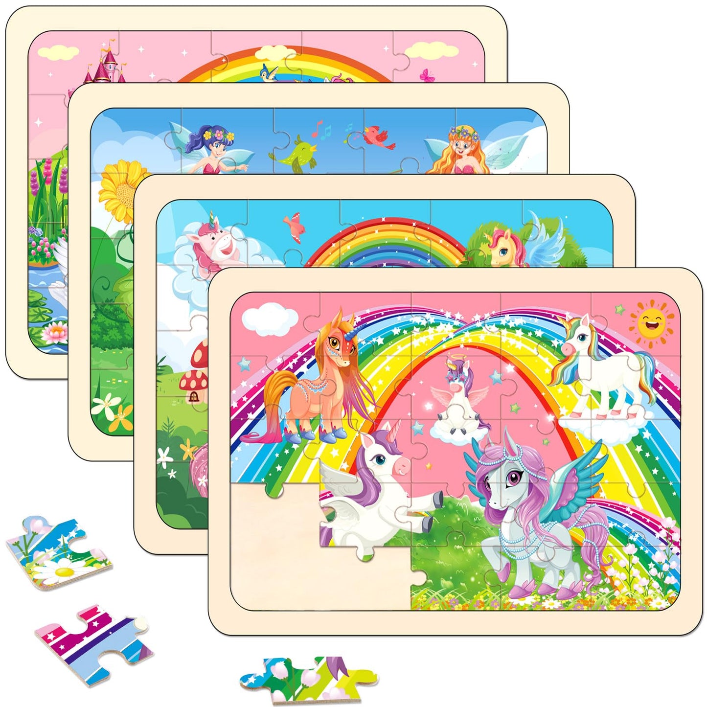 Puzzles For Kids Ages 4-6, 4 Pack Wooden Jigsaw Puzzles 24 Pieces The Castle Puzzle Preschool Educational Learning Toys Set For