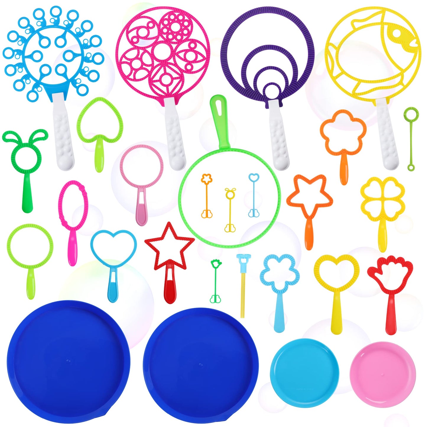 Oun Nana Bubble Wands Set, 28 Pcs Large Bubble Wands With Tray For Kids, Giant Bubble Wands Bubble Makers Bulk For Kids Summer Outdoor Bubble Party Favors