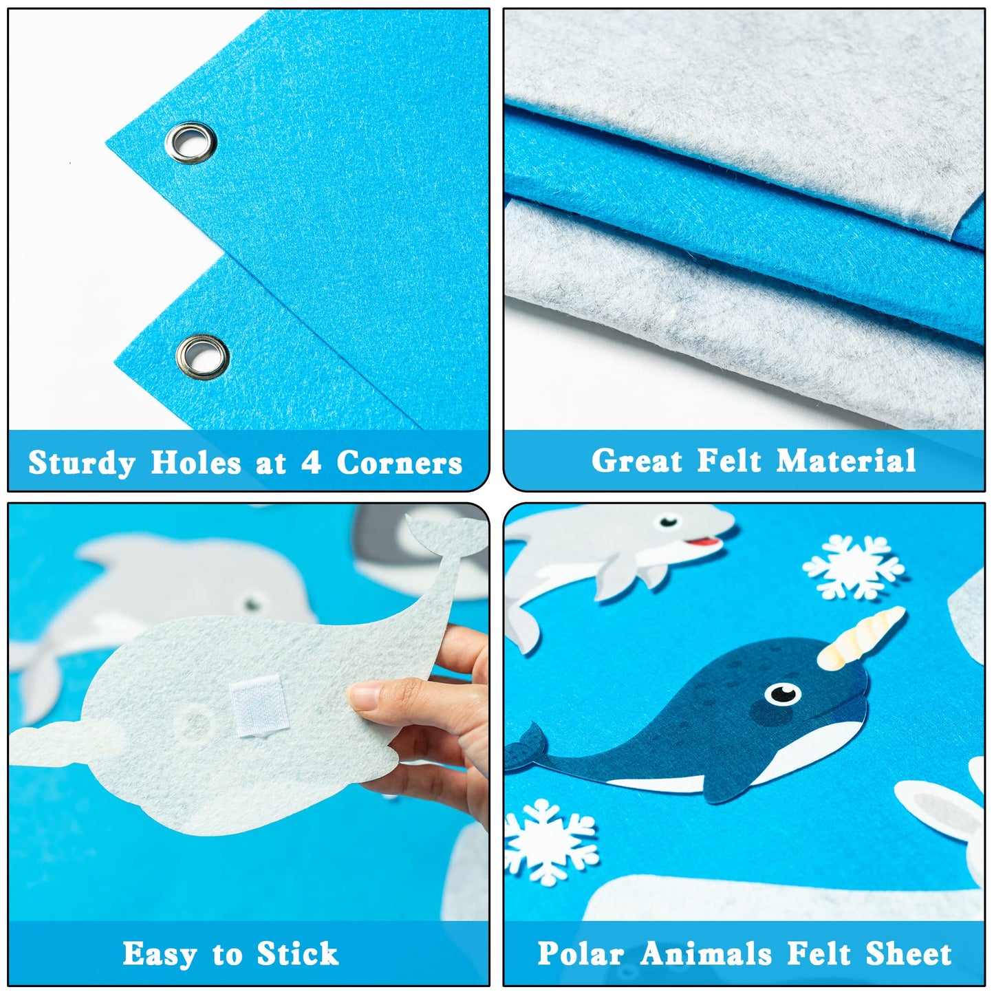 WATINC 46Pcs Polar Animals Felt Board Story Set Arctic Antarctica Ocean Animal Bear Penguin Whale Preschool Large Wall Storyboar