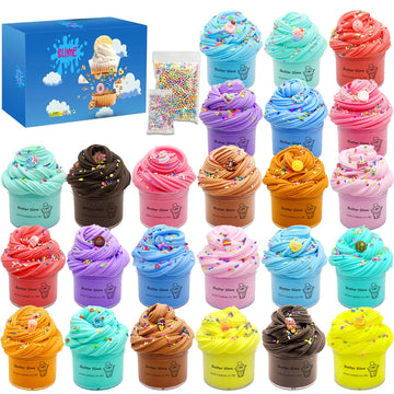 24 Pack Slime Kit, Butter Slime, Macaroon Colors Cake Donut And Fruit Party Favors Slime, Stretchy And Non-Sticky, Stress Relief Toy For Kids Partys