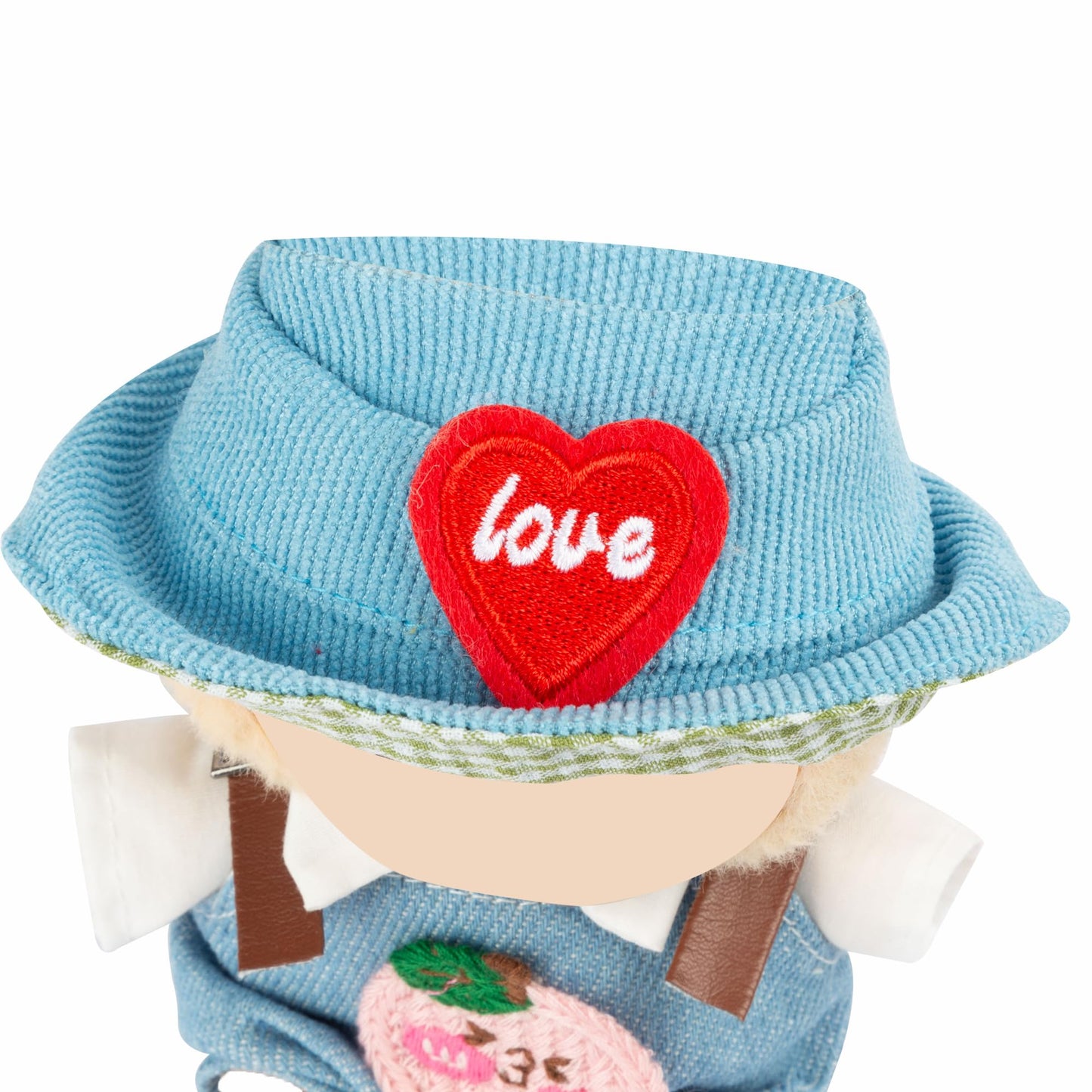 3-Piece Doll Clothes for 17cm Doll - Stylish Fisherman Hat Set  Kawaii Doll Outfits with Accessories for Collectors or Display - Blue Peach (No Doll)