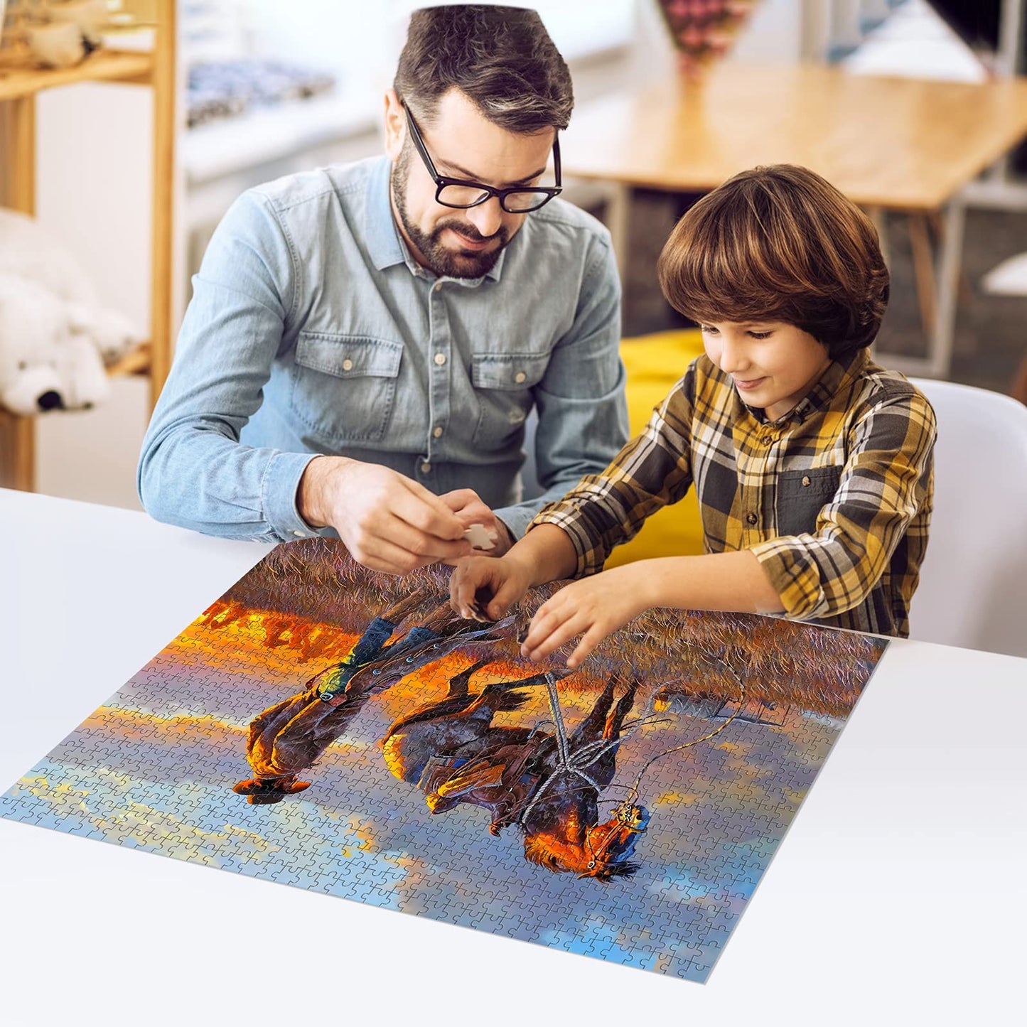 Najiaxiaowu Wooden 1000 Pieces Jigsaw Puzzles For Adults, Elderly Or Kids, Western Cowboy Rider Prairie Wind Flower Puzzle For F