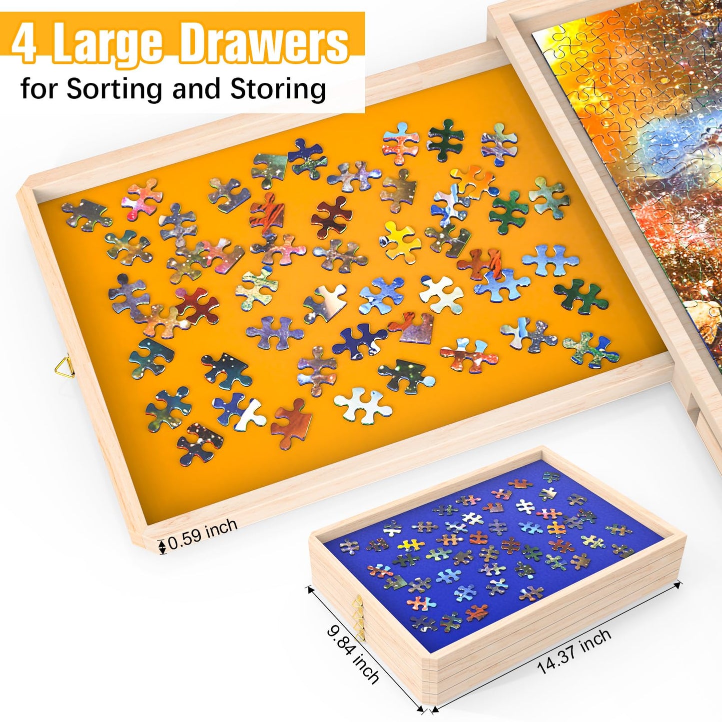 360-Degree Wheels Puzzle Board With Drawers And Cover 34'' X 26'' 1500 Piece Rotatable Puzzle Table Portable Wooden Jigsaw Puzzl