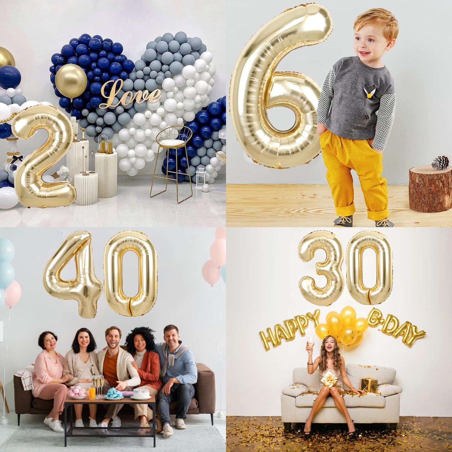 40 Inch Giant White Gold Number 5 Balloon, Helium Mylar Foil Number Balloons For Birthday Party, Birthday Decorations For Kids,