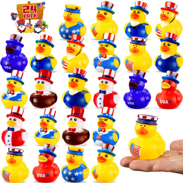 Scione 24Pcs Patriotic Rubber Ducks, 4Th Of July Bulk Rubber Ducks For 4Th Of July Party Favors, Mini Duck For Cruise Ships Baby Showers Bath Toys Kids Party Favors Birthday Gifts