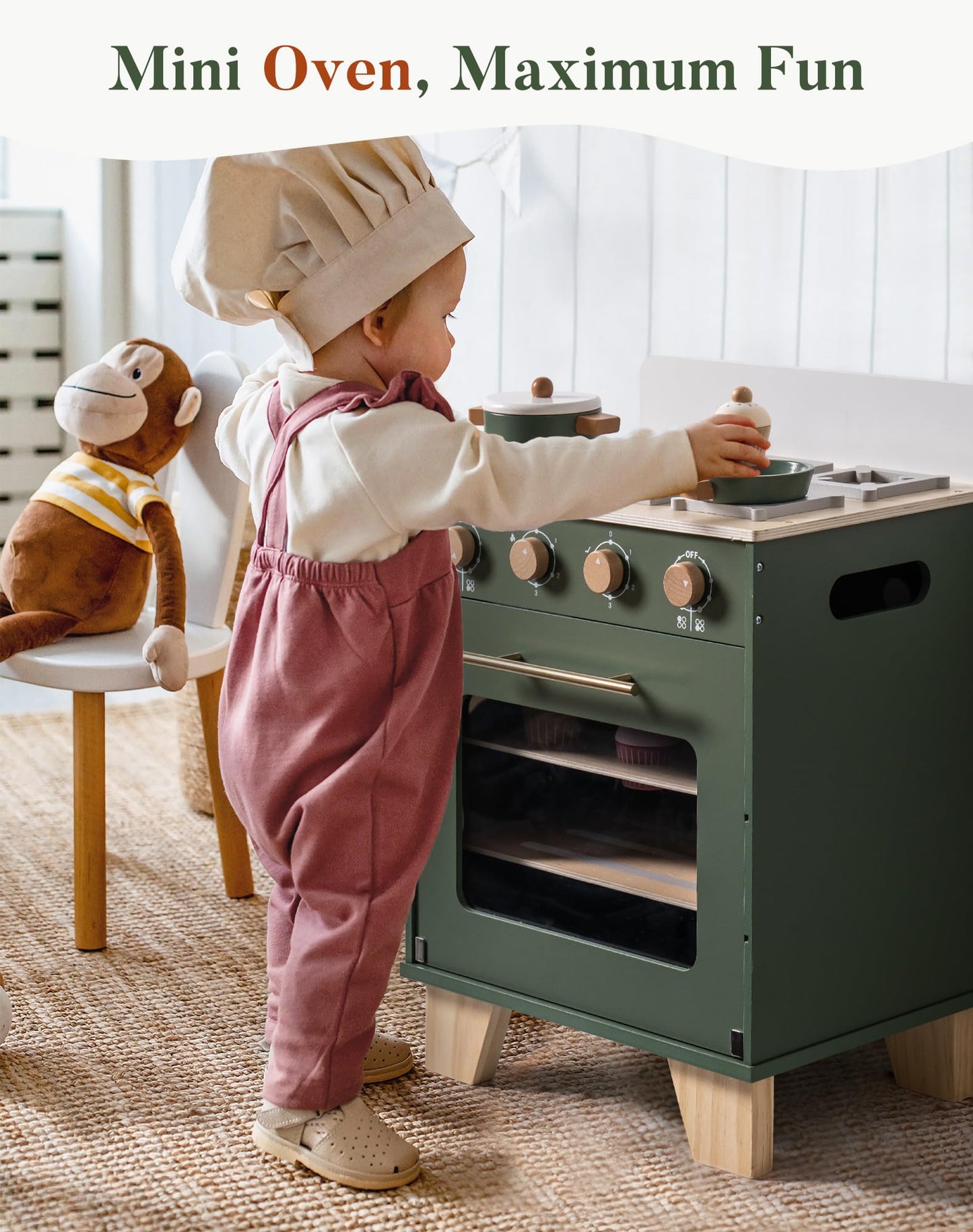 Robotime Wooden Toy Oven Play Kitchen Set, Kids Kitchen Playset With Play Food, Pretend Play Oven Wooden Toy Kitchen Set For Tod