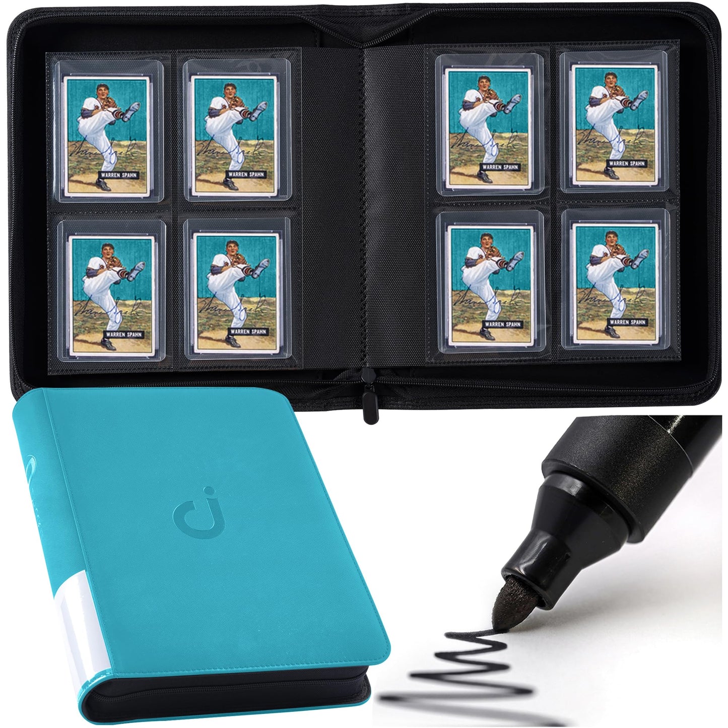 Toploader Binder  Holds 128 Top Loaders - 4 Pocket Top Loader Binder for 3 x 4 Rigid Card Holders for Trading Cards or Sports Cards  Model A - Classic Turquoise
