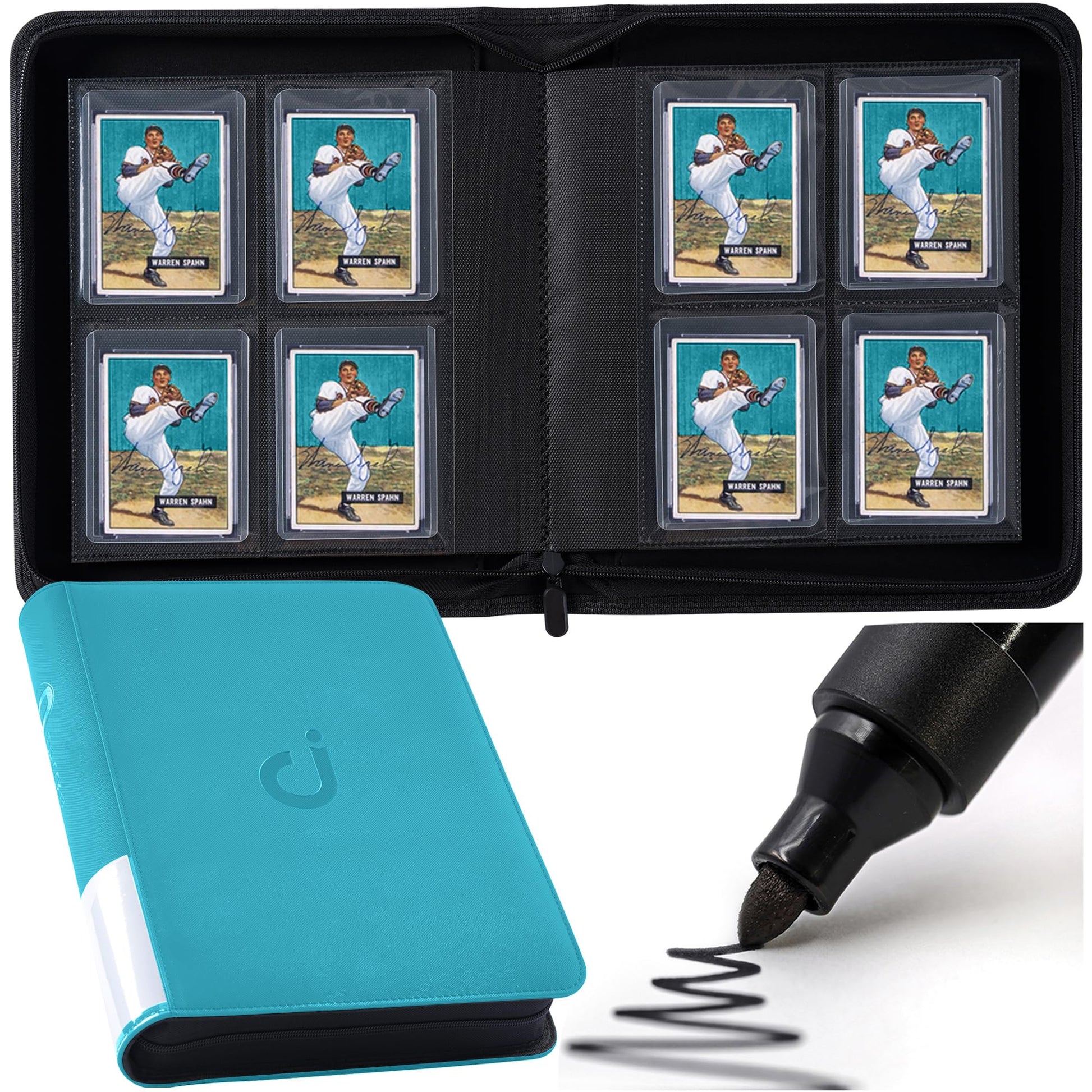 Toploader Binder  Holds 128 Top Loaders - 4 Pocket Top Loader Binder for 3 x 4 Rigid Card Holders for Trading Cards or Sports Cards  Model A - Classic Turquoise