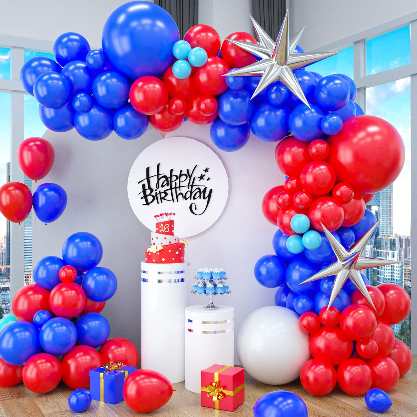 Red Blue Balloon Garland Kit, Red Blue Balloon Arch With Red And Dark Blue Balloons, Red And Blue Balloon Arch For Independence