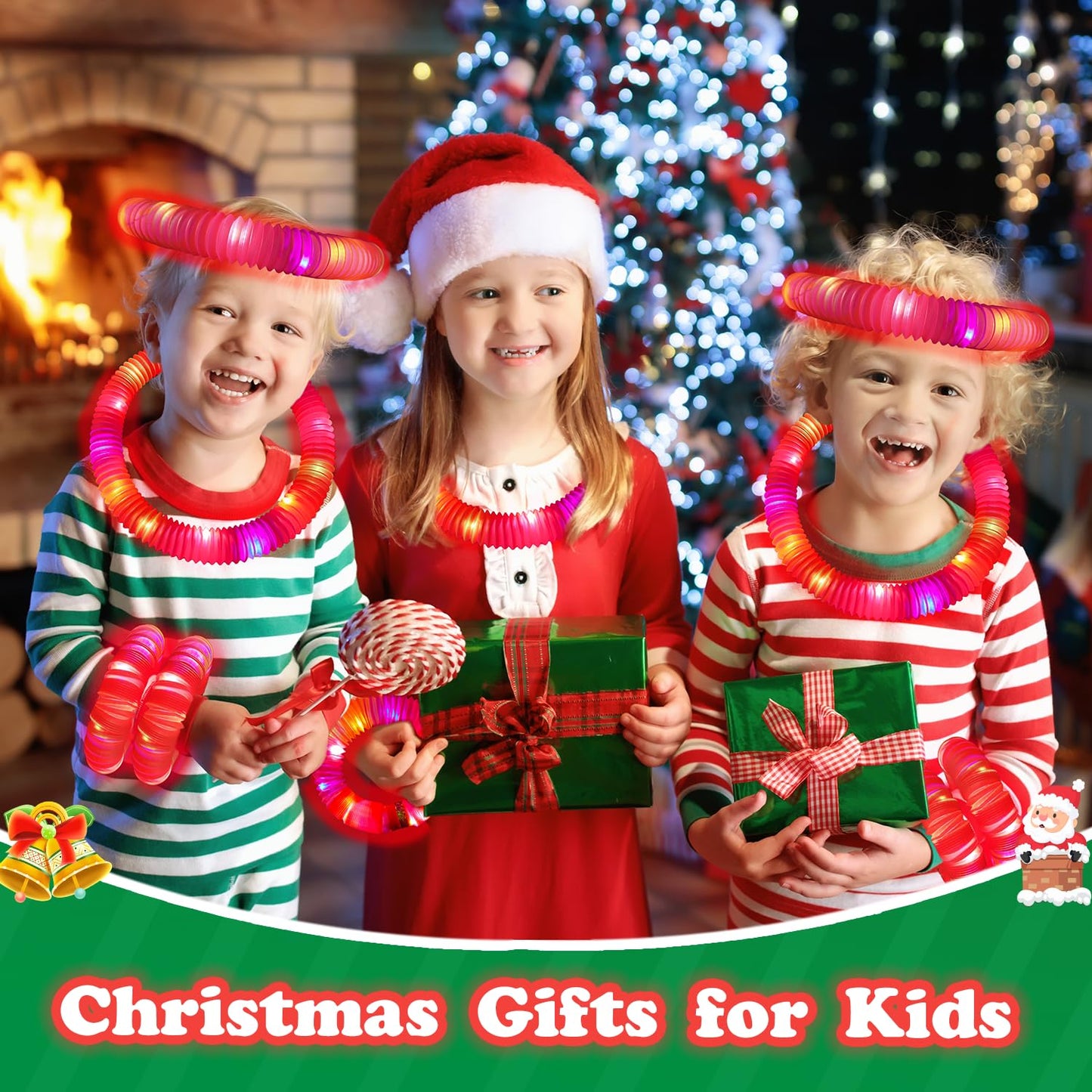 24 PCS Red Glow Sticks Party Favors for Kids, Christmas LED Light Up Necklaces Bracelets Accessories for Toddlers, Glow New Year