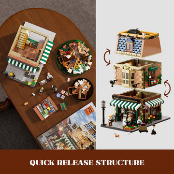 Funwhole Book-Cafe Lighting Building-Bricks Set - City Town Coffee House Led Light Modular Construction Building Model Sets 1718 Pcs For Adults And Teen