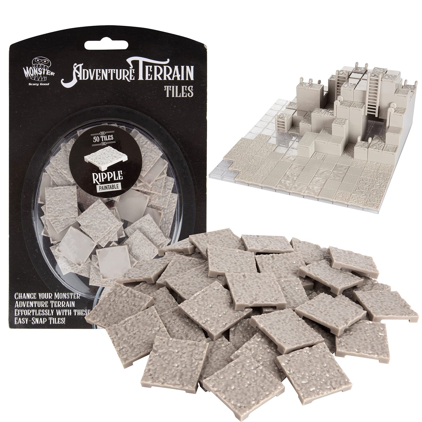 Monster Adventure Terrain- 50Pc Ripple Style Tile Expansion Pack- Paintable 1'X1' Tile Set- Amazing Tabletop Terrain In Minutes-Customize Your D&D And Pathfinder Dungeons Your Way