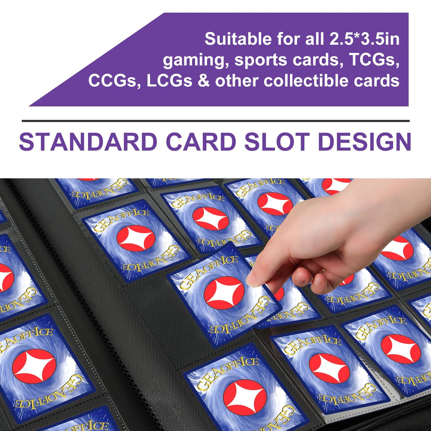 GEAoffice enhanced 1000+ Card Binder - Sturdy PU Cover 16 Pocket Trading Card Collection Holder Folders Album for YuGiOh  MTG  TCG  Games&Sports  Purple