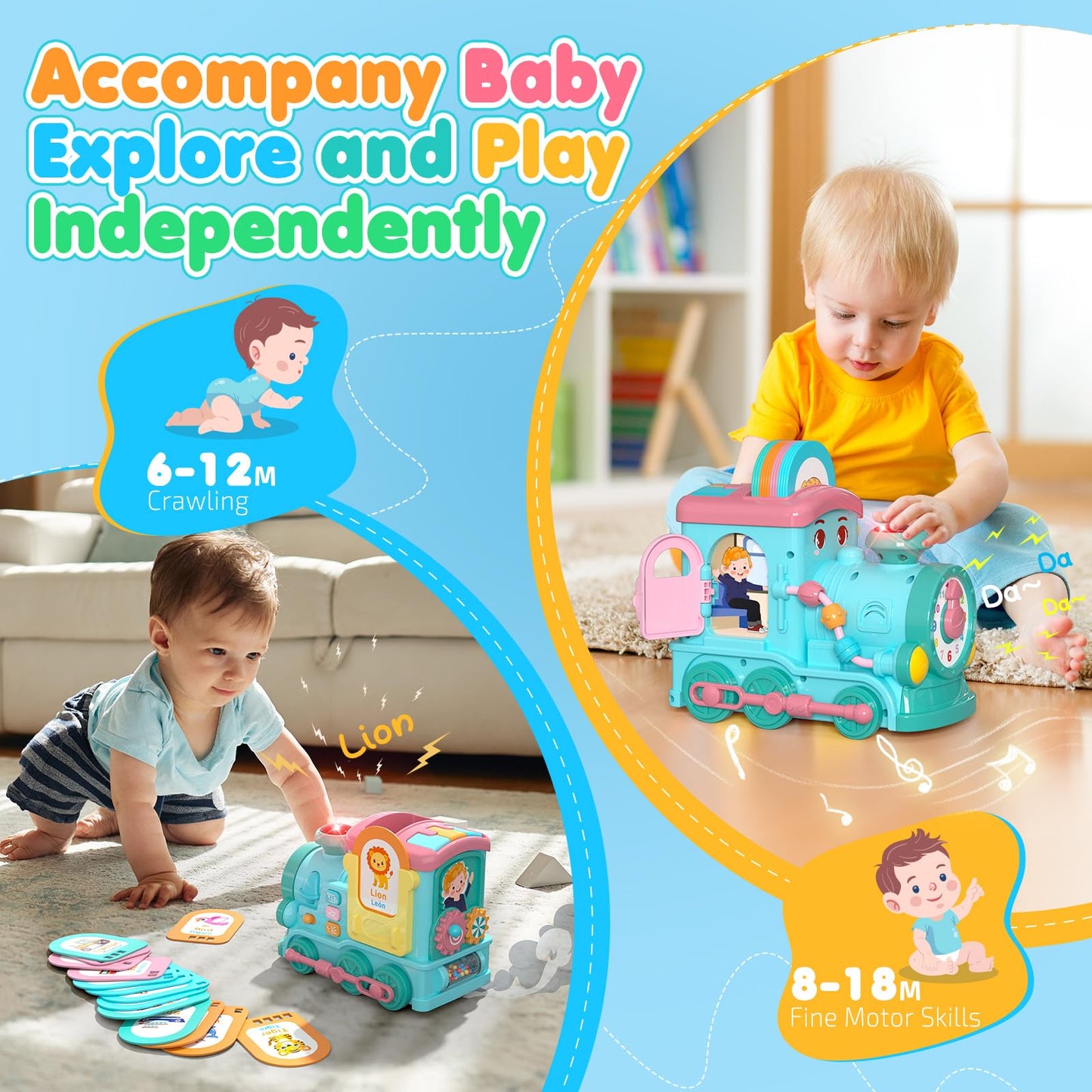Hot Bee Talking Flash Cards For Toddlers,Learning Toys For 1 2 3 4 5 6 Year Old Boys,Montessori Toys,24-In-1 Multi Musical Train