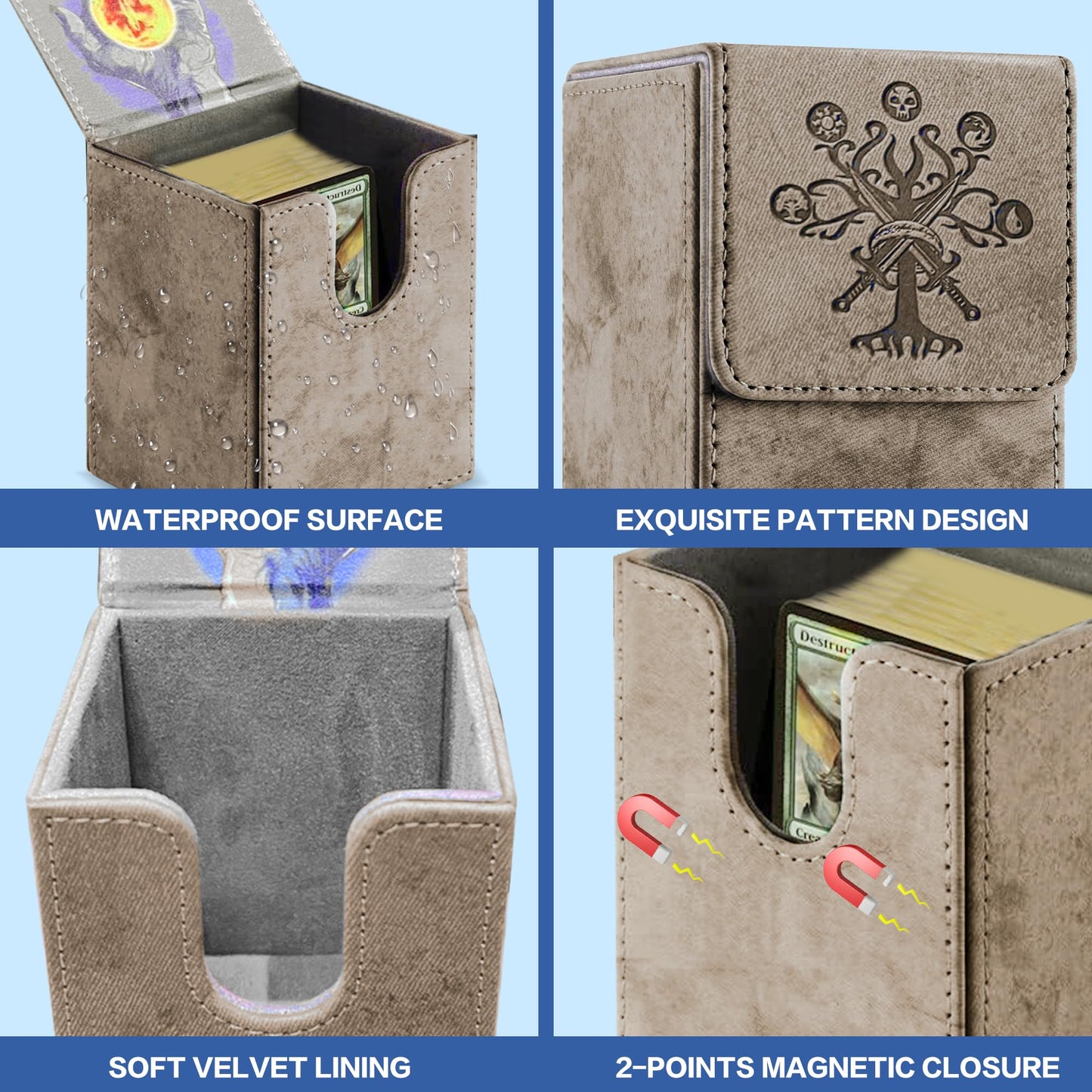 PROMAXIBINDER MTG Card Deck Box  Commander Deck Box Fits 100 Single Sleeved Cards  Storage for TCG/MTG Crads  PU Leather Strong Magenet (Mud  Tree)