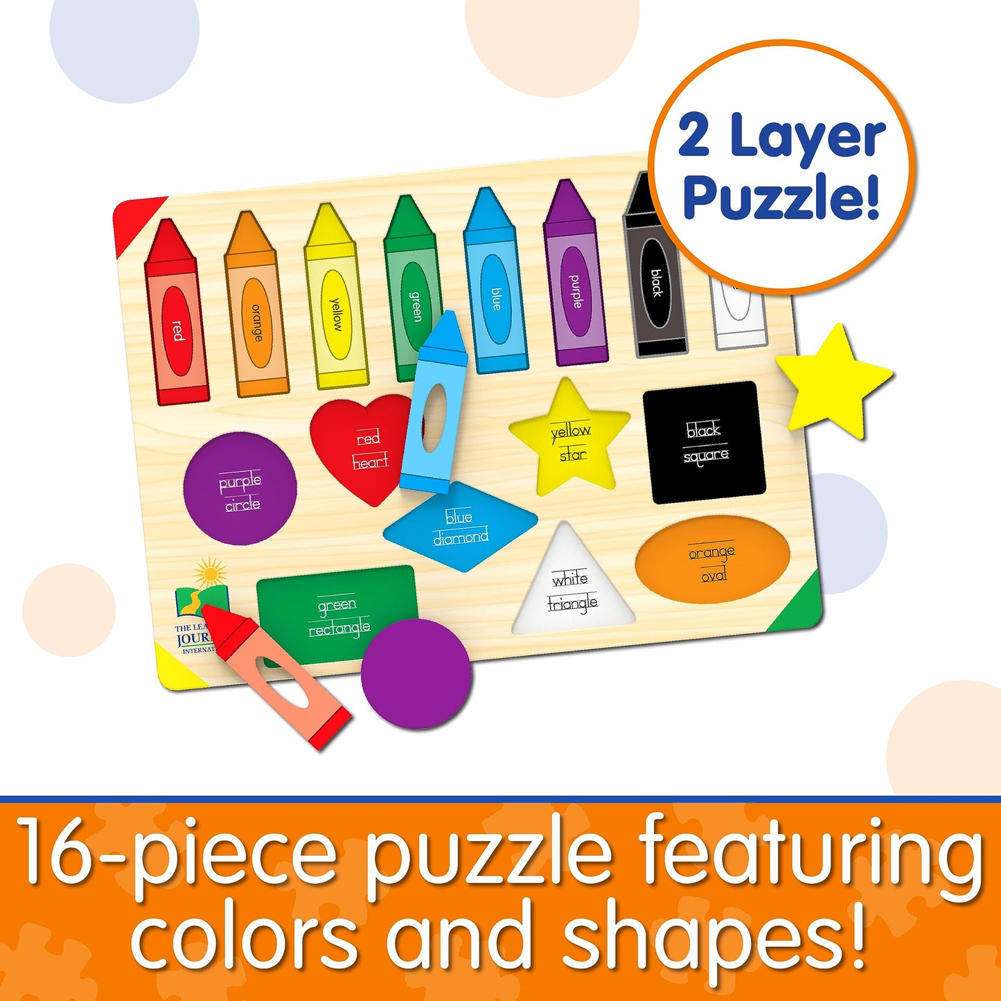 The Learning Journey Lift & Learn Puzzle - Colors & Shapes, Educational Toy for Ages 3+, Cardboard, Model 501825, Brown