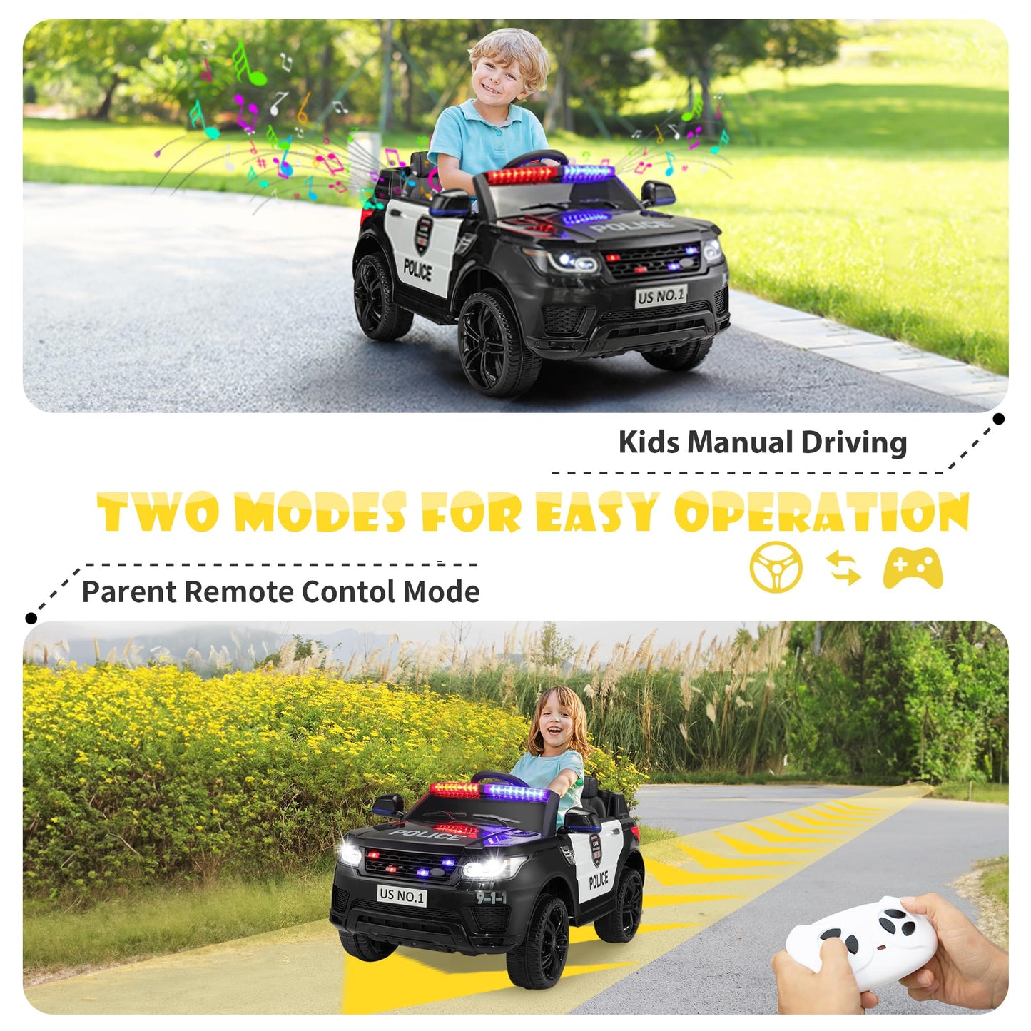 Police Car Ride On TOBBI Kid Car Cop Car for Kids to Drive with Parent Remote 12V Big Police Car Toys for Boys Toddler Electric