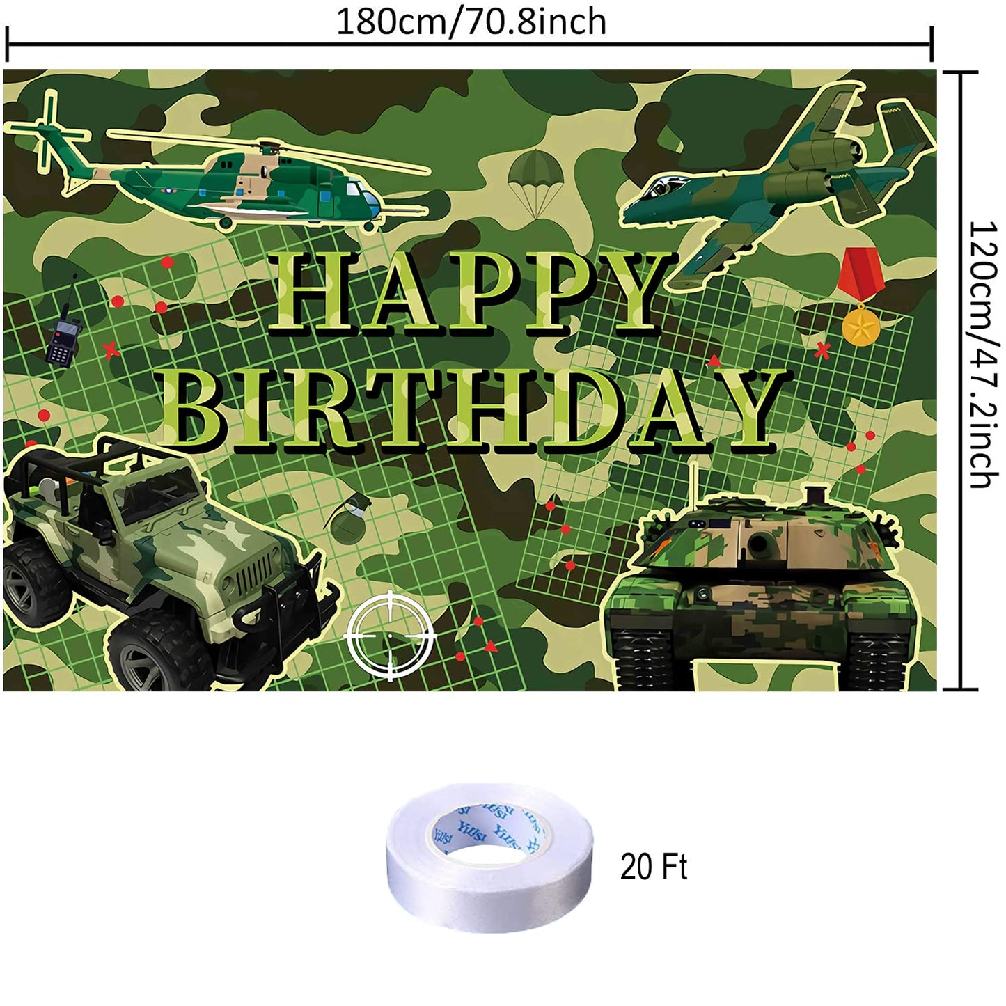 Eeatour Camouflage Birthday Party Backdrop 70.8x47.2 Inch Camo Military Photo Banner