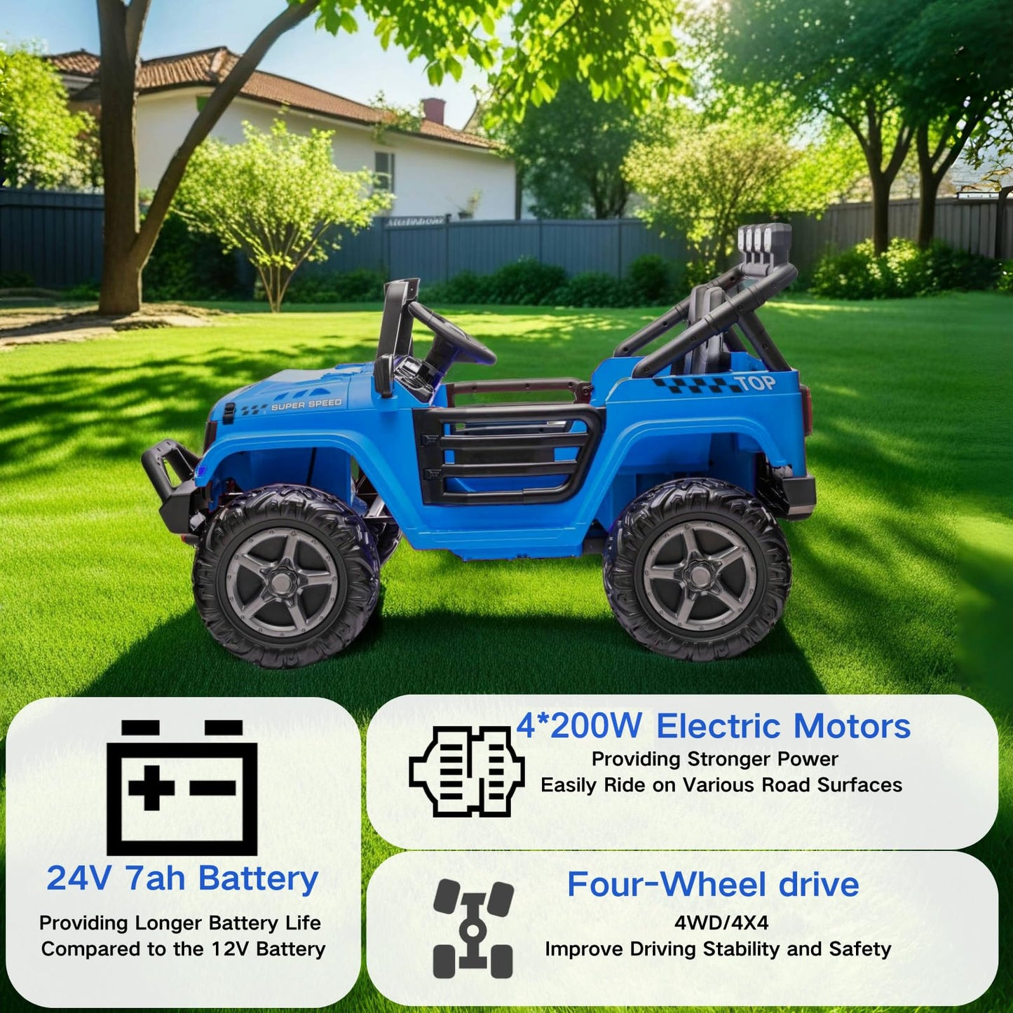NEWQIDA 24V Ride on Toys for Big Kids Battery Powered Electric Vehicles 2 Seater Electric Car with Remote Control 4x4 Ride on Tr