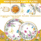 98Pcs Wildflower Party Birthday Supplies For 24 Guests Girls Floral Tableware Set Spring Summer Tablecloths Plates Napkins Wildflower Dinnerware Table Cover Party Decorations Wedding Baby Shower