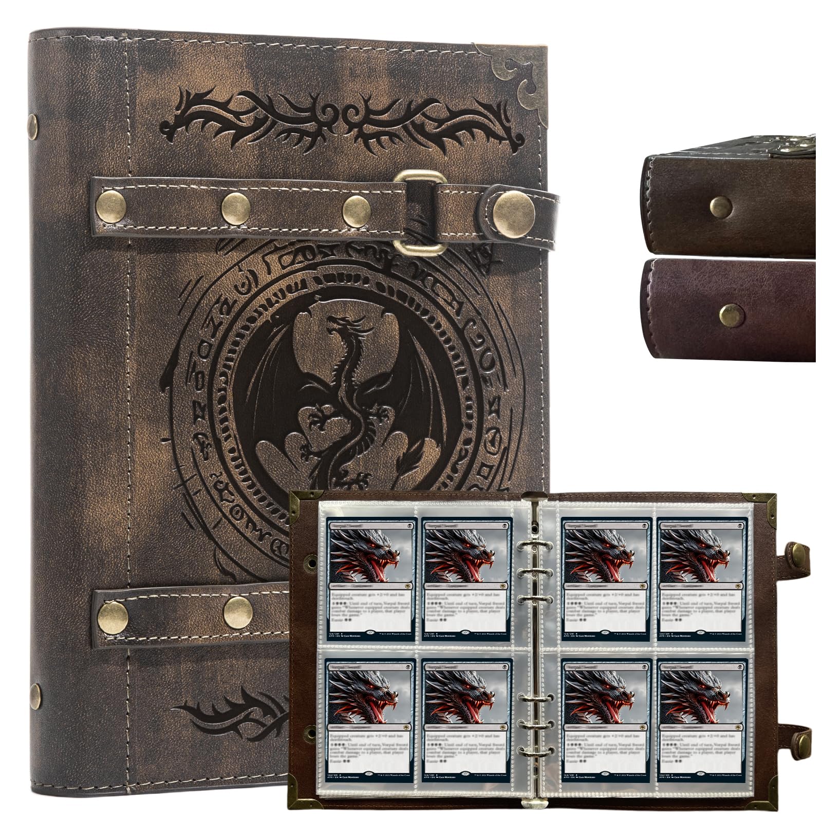DDFE 4 Pocket Card Binder for 240 Cards enhanced Trading Card Binder Portable Card Collection Binder Collector Card Album Card Folder For MTG CG Sports Cards Game Cards(x3-Dragon Totem-Khaki)