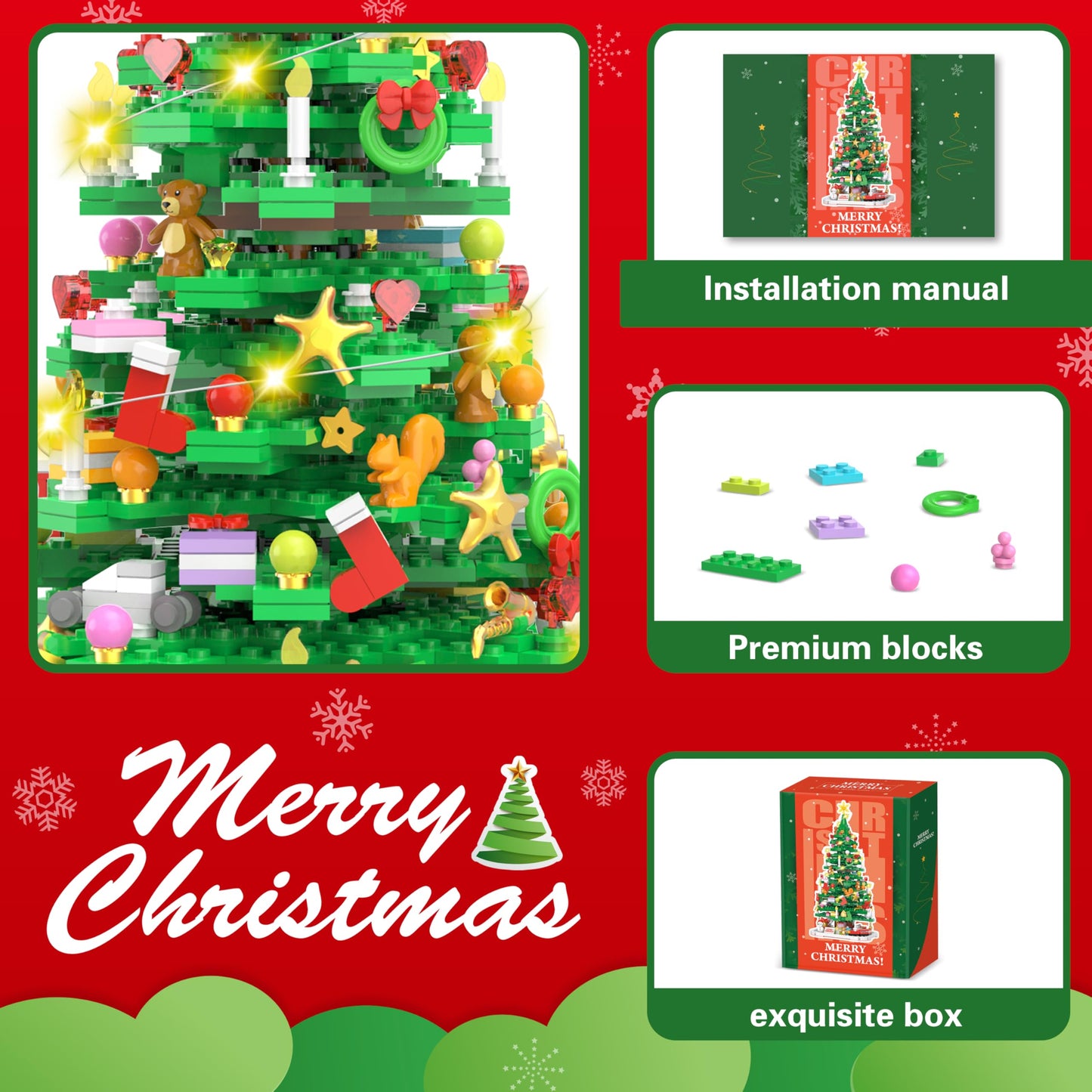 Wowok Christmas Building Blocks Toy - Christmas Tree Building Set  1102 Pieces Mini Building Blocks for Kids mature-themed  for Teens Girls Boys Christmas Party Home Decoration