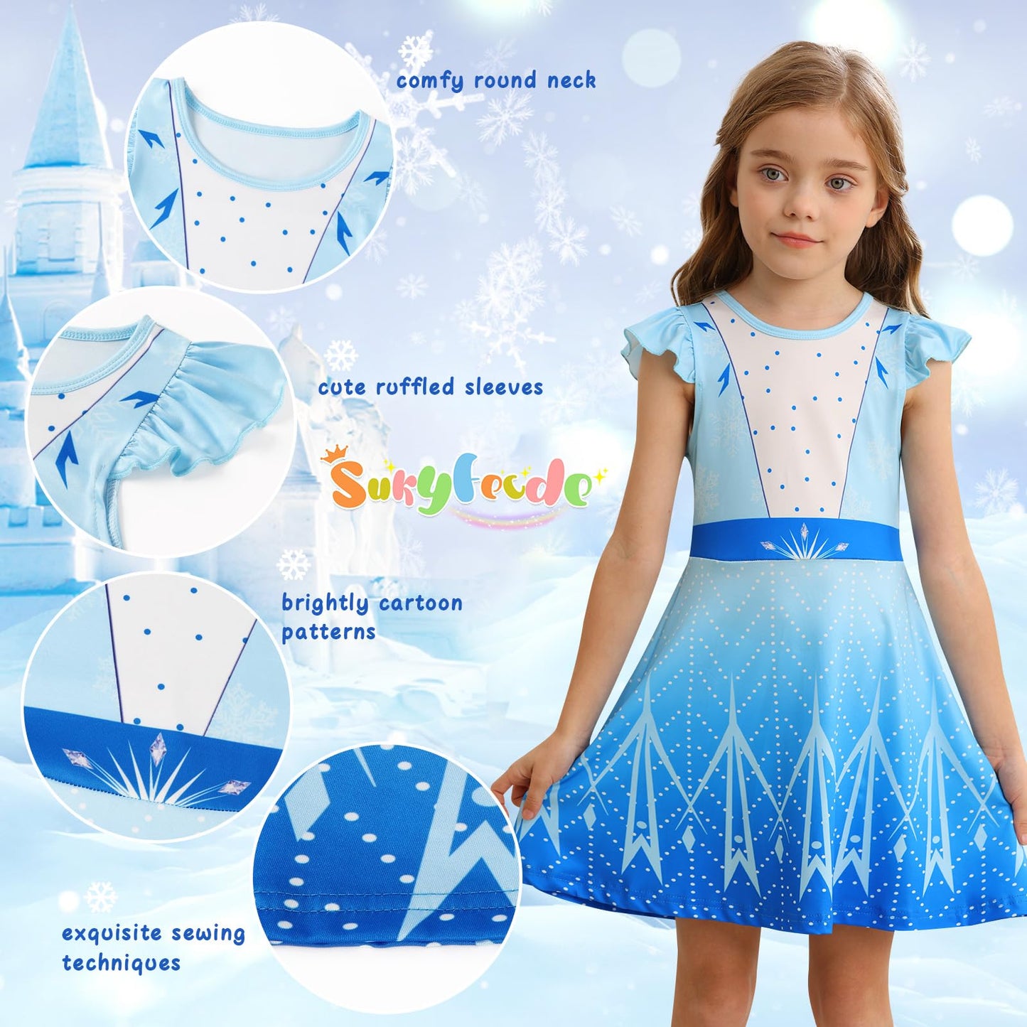 Sukyfecde Girls Princess Dresses Toddler Kids Costume Birthday Party Dress Halloween Cosplay Outfits Size 2t Blue