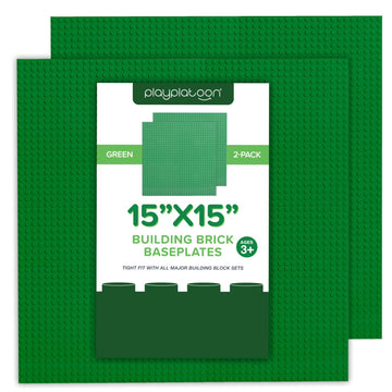 Play Platoon 15 Inch X 15 Inch Baseplate For Building Bricks - Extra Large Landscape For Building Blocks - Green Classic Platform Baseplates Compatible With All Major Brands, 2 Pack
