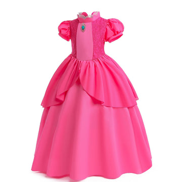 Isswya Pink Princess Costume Girls Cosplay Princess Peach Dress Kids Halloween Birthday Party Dress Up Outfit Clothes 7-8Y