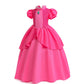 Isswya Princess Peach Costume For Girls Cosplay Pink Princess Peach Dress Halloween Birthday Party Dress Up Outfit 3-4Y