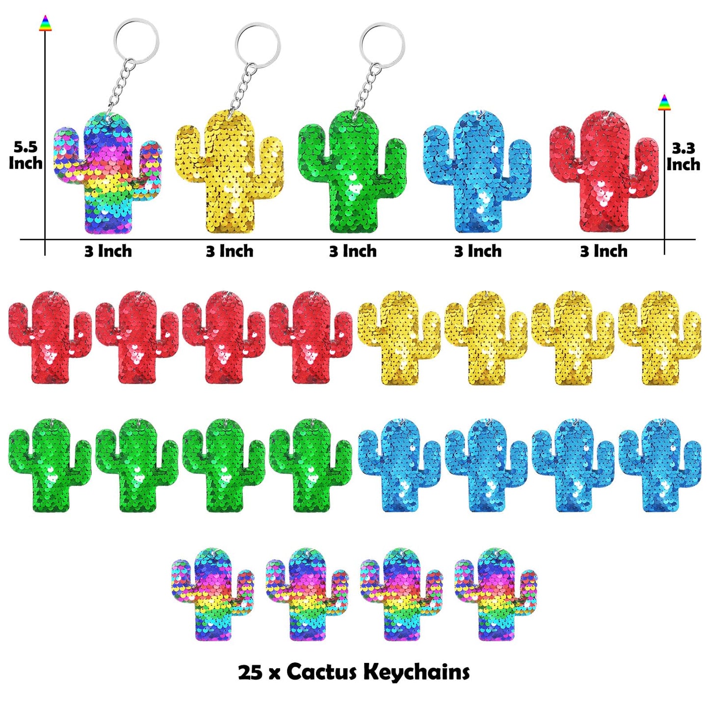 CiciBear 25 Pack Cactus Sequin Keychains for Cactus Mexican Fiesta Tropical Hawaiian Summer Themed Party Favors, Kids and Adults