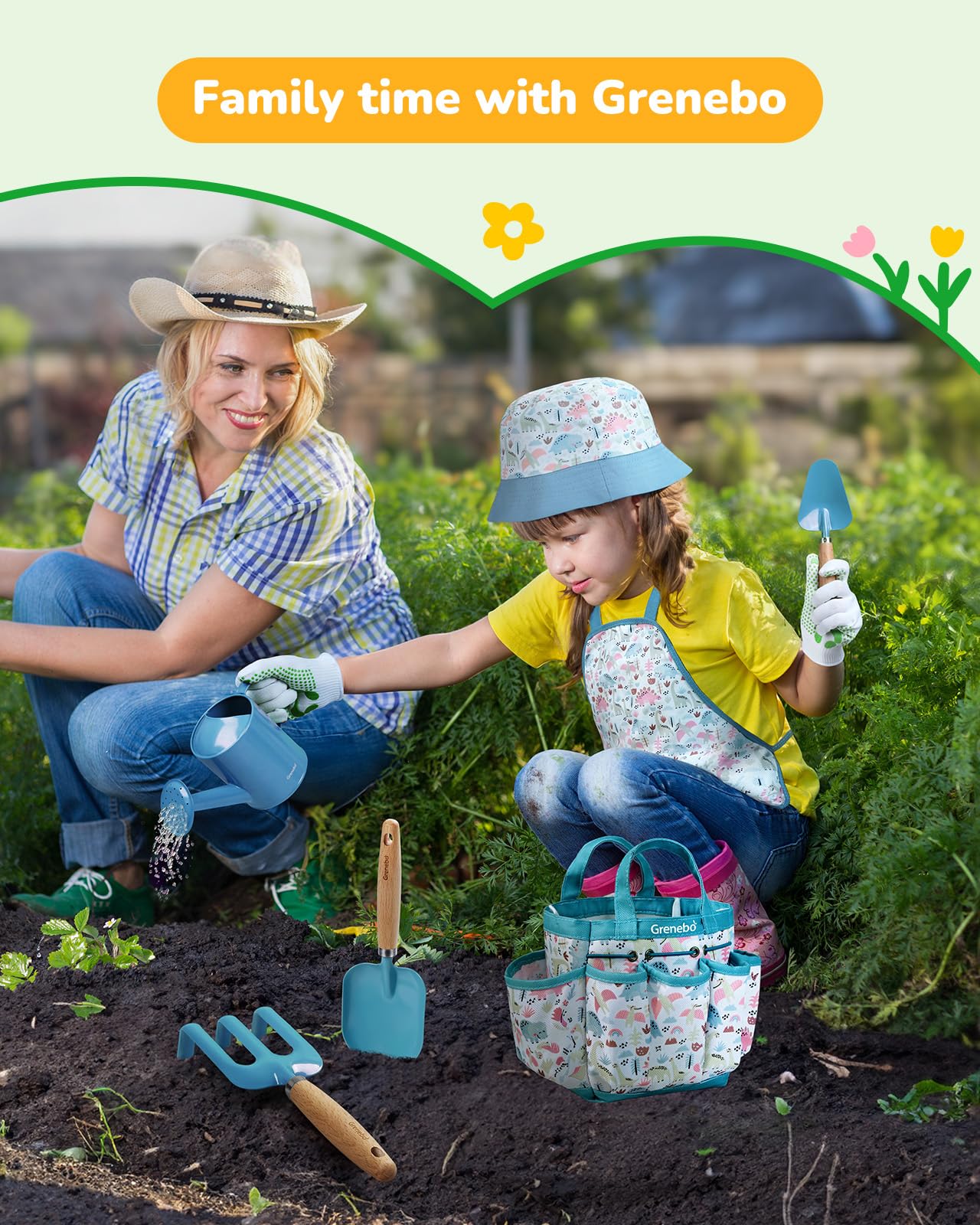 Kids Gardening Set Toys, Quality Garden Tool Kit For Kids And Toddlers, Includes Two Shovels, Garden Hat,Rake, Apron,Gloves, Wat