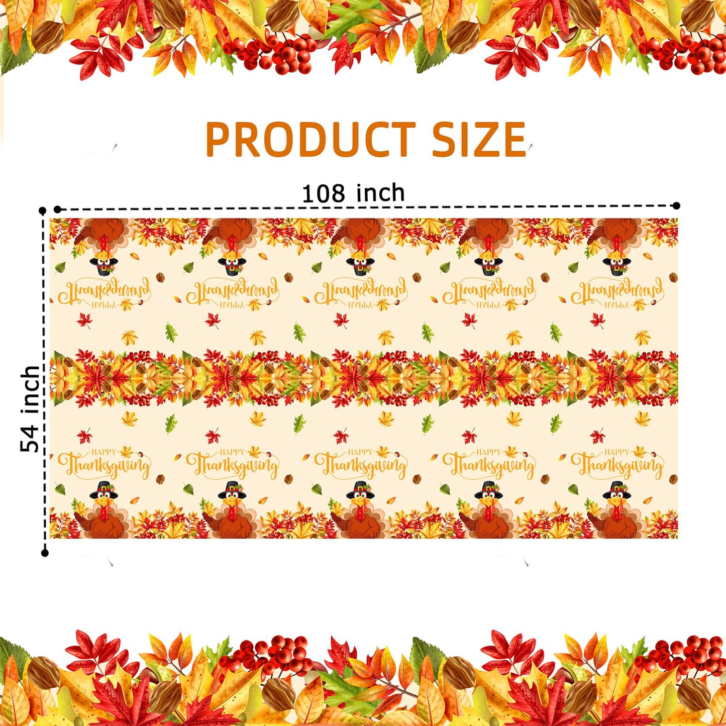 UROINEPA Thanksgiving Tablecloth 3 Pcs Fall Table Cloths Rectangle Maple Leaf Turkey Table Cloth Autumn Tablecover for Thanksgiv