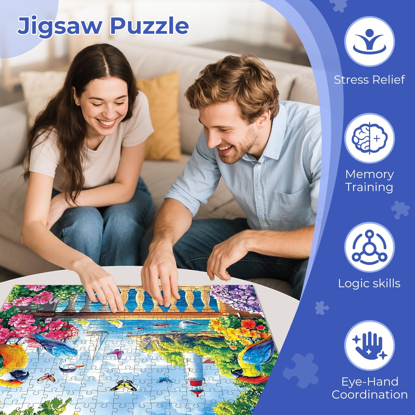300 Pieces Puzzles for mature-themeds Birds & Flowers Puzzle 300 Pieces Puzzle for mature-themed Large Piece Coastal Lighthouse Jigsaw Puzzle for Kids Ages 8-10 Challenging Family Game Holiday Party Gift 20.5 x 15 In