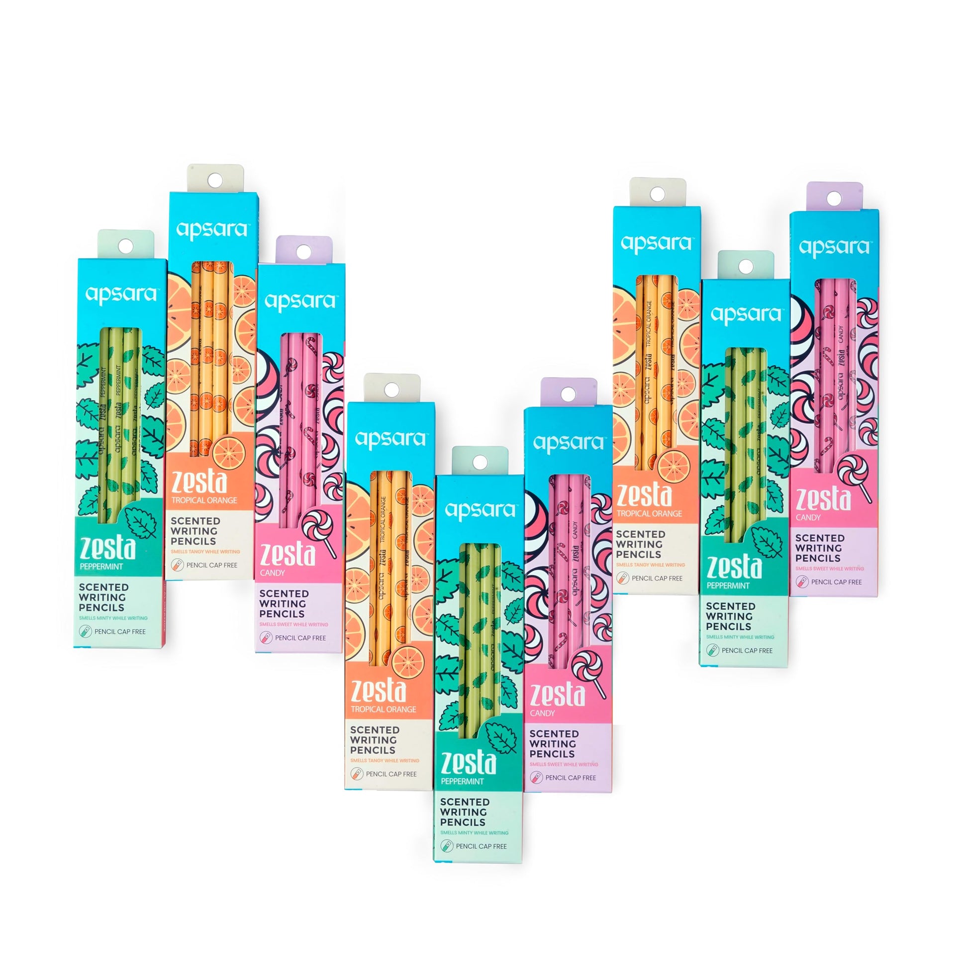 Apsara Zesta Scented 6 Pencils Pack(Topical Orange, Candy, Peppermint) (15 Boxes)
