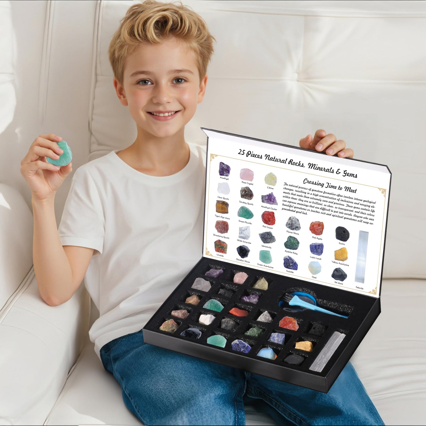 25 PCS Natural Rocks  Minerals & Gems Collection Kit for Kids  Real Crystals Quartz Kit with Learning Guide  STEM Geology Science Toys  Educational Gifts for Boys & Girls